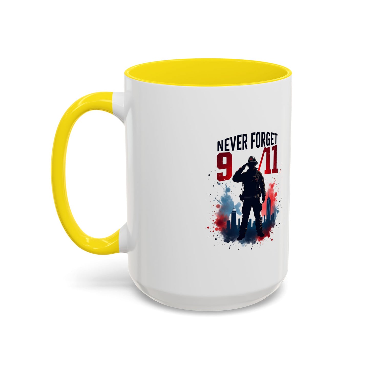 Never Forget 9/11 Accent Coffee Mug — Patriotic Memorial Tribute (11oz, 15oz)