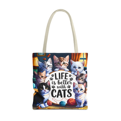 Life Is Better With Cats Tote Bag — Cute Kitten All-Over Print Shopper