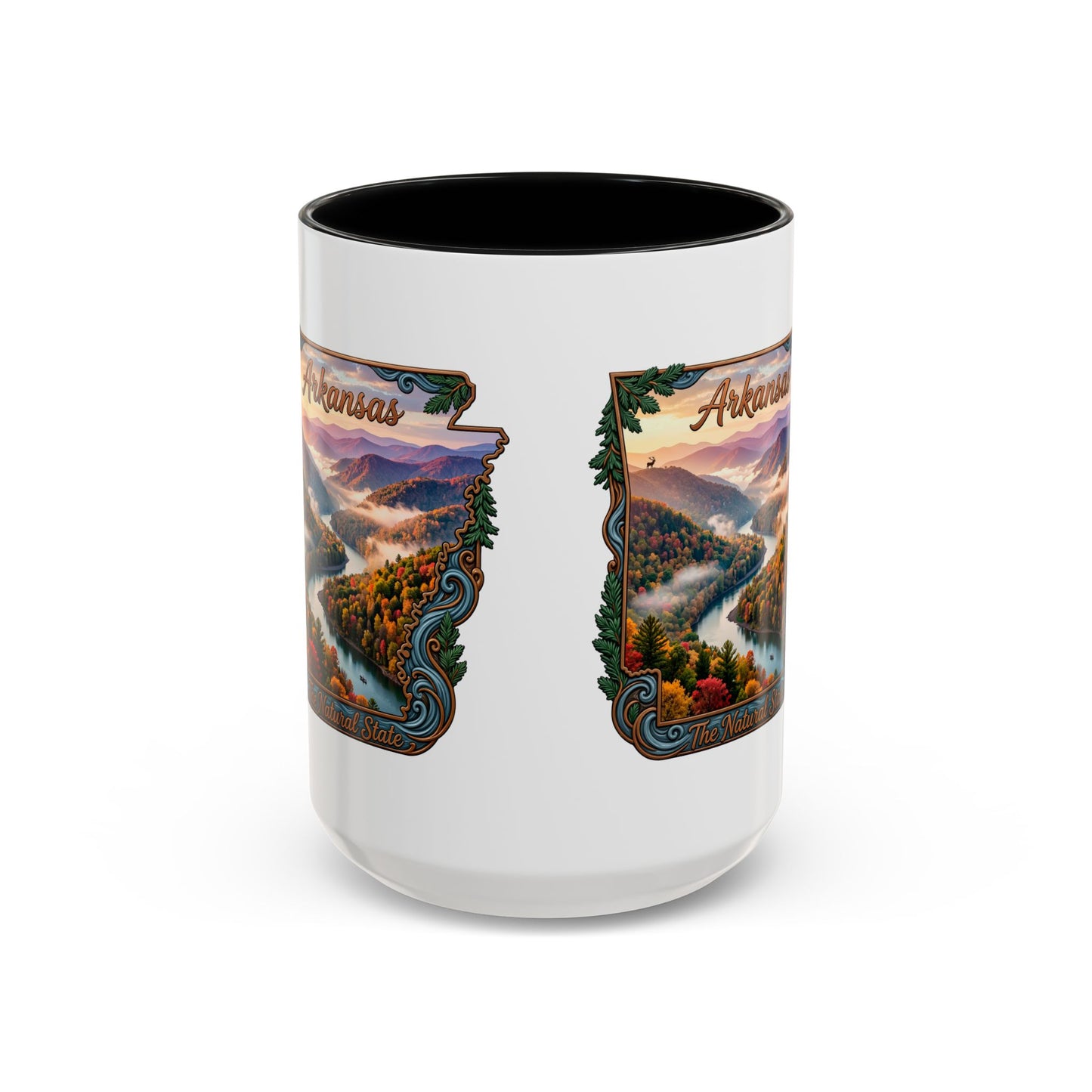 Arkansas Scenic Coffee Mug — Vintage State Map River Landscape (11/15 oz)