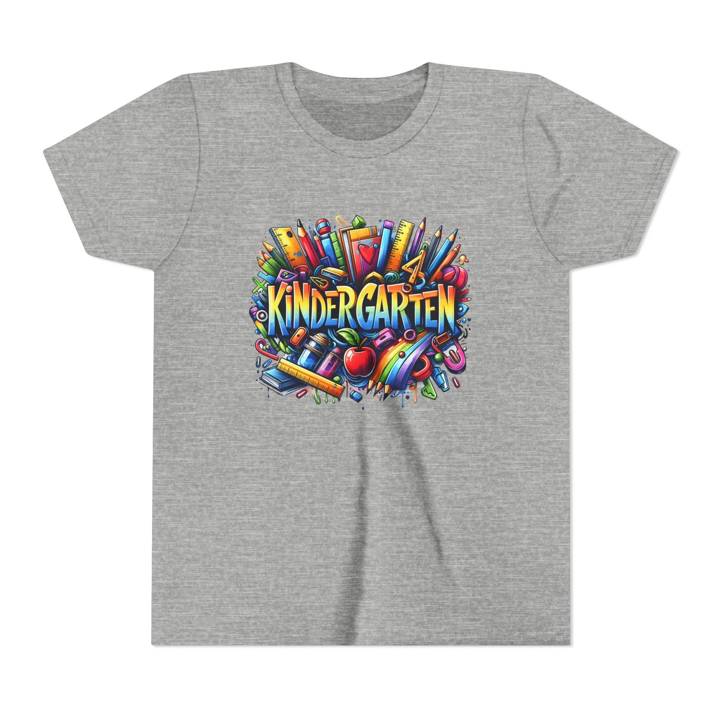 Kindergarten Colorful School Supplies Youth Tee — Back-to-School Kids T-Shirt
