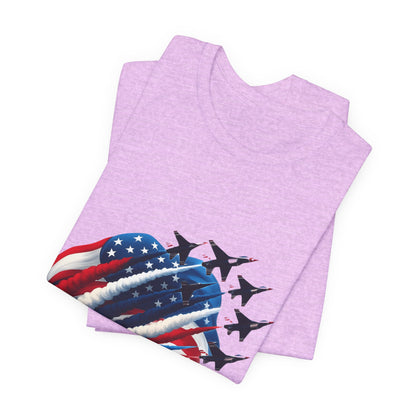 Patriotic Jet Flyover T-Shirt — American Flag Smoke Trail Tee