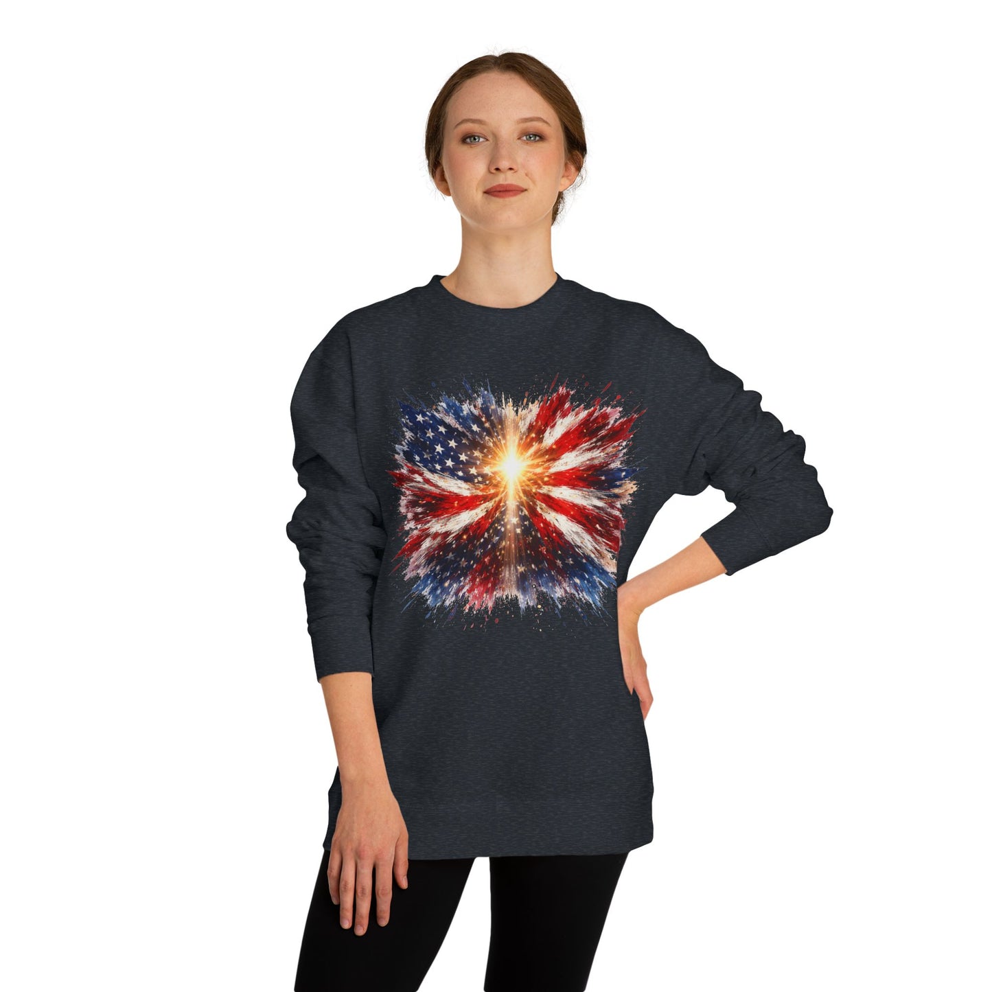 American Flag Burst Sweatshirt — Patriotic Firework Crewneck