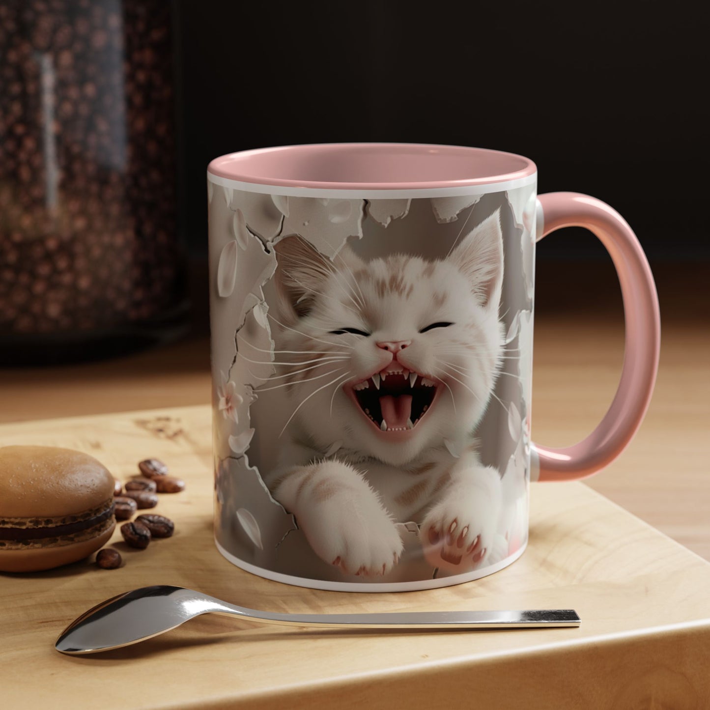 Playful Kitten Accent Coffee Mug — Cute Cat Floral 11/15oz