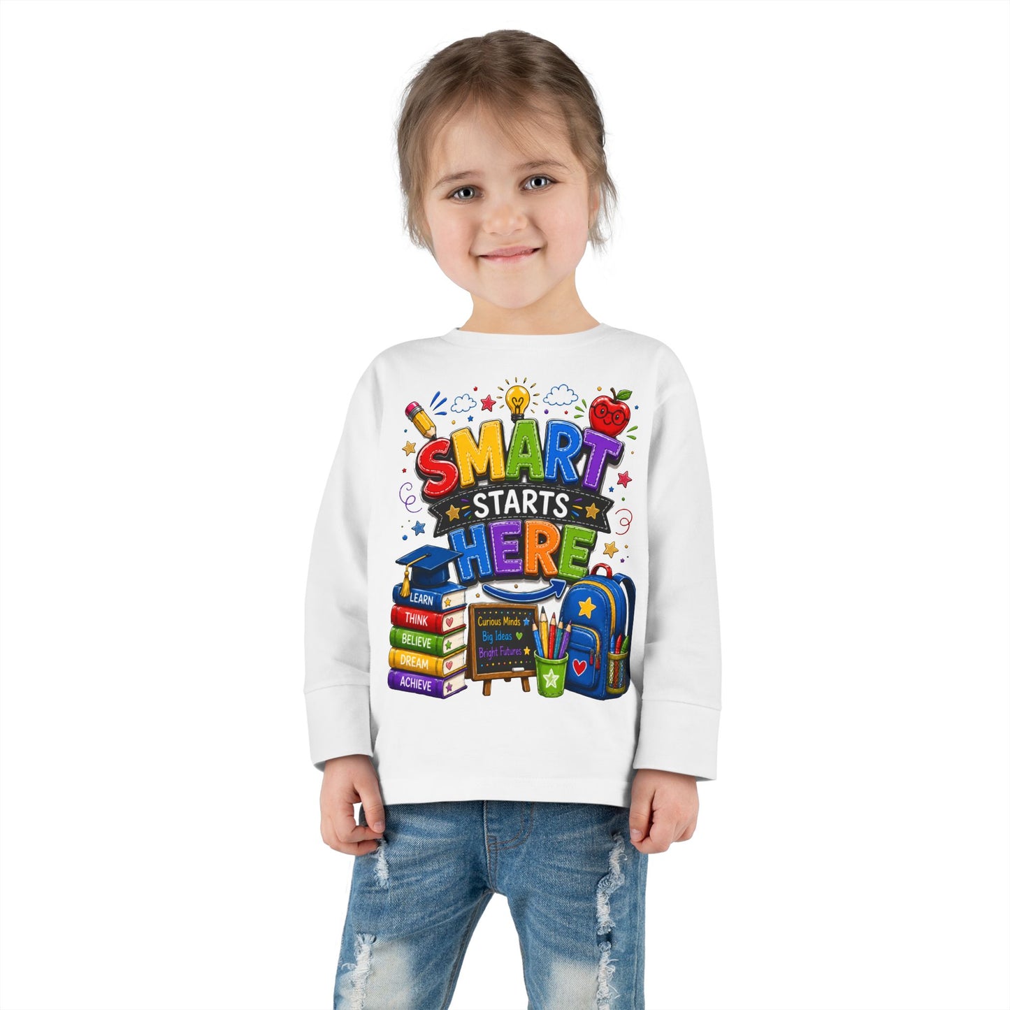 Smart Starts Here Toddler Long Sleeve Tee — Back-to-School Kids Shirt