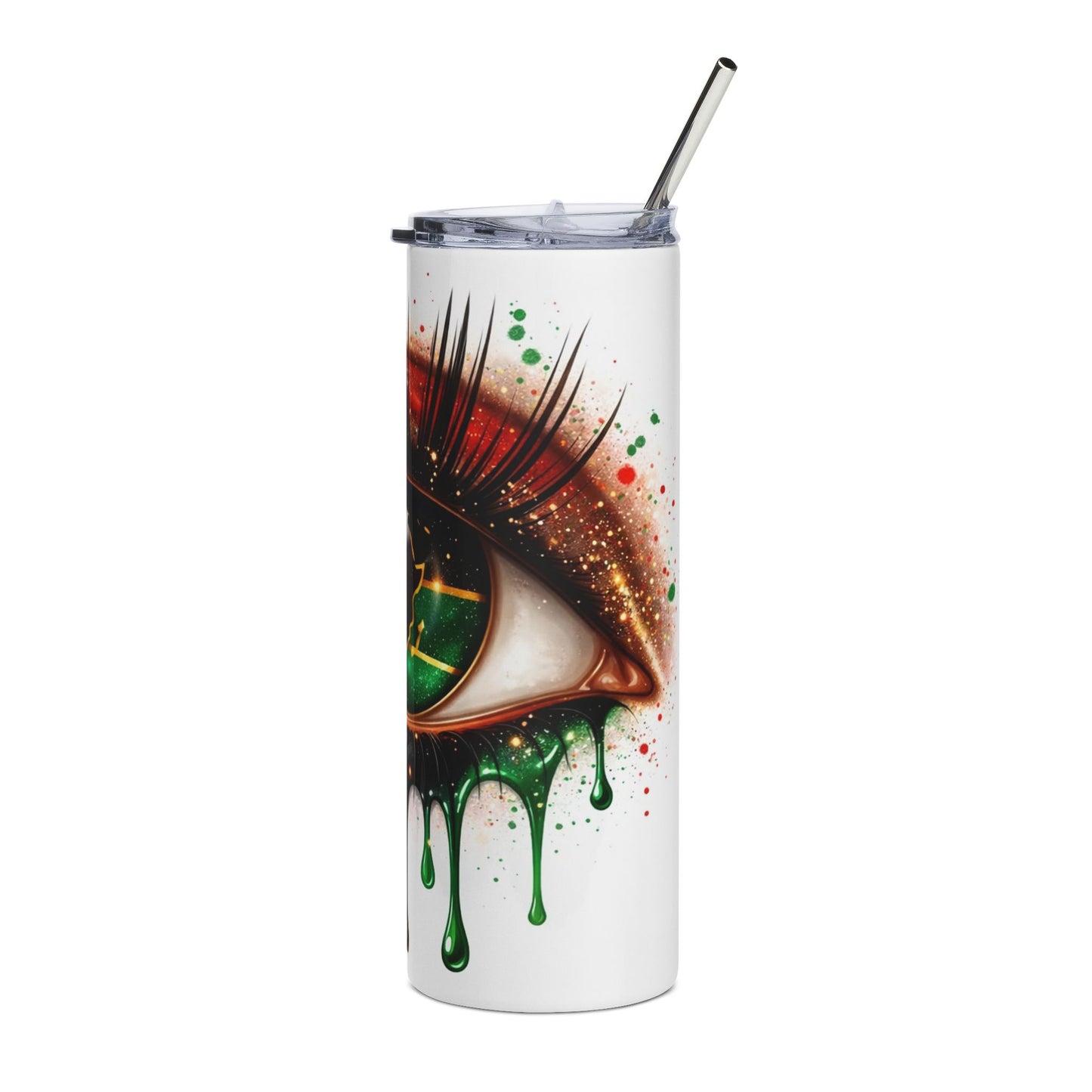 20oz Stainless Tumbler — Afrocentric Eye Drip Design (Red Black Green)