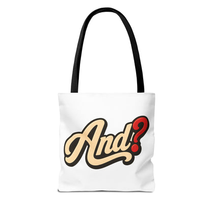 And? Graphic Tote Bag — Retro Script Question Mark Design