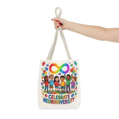 Celebrate Neurodiversity Tote Bag — Rainbow Infinity Symbol & Kids Design