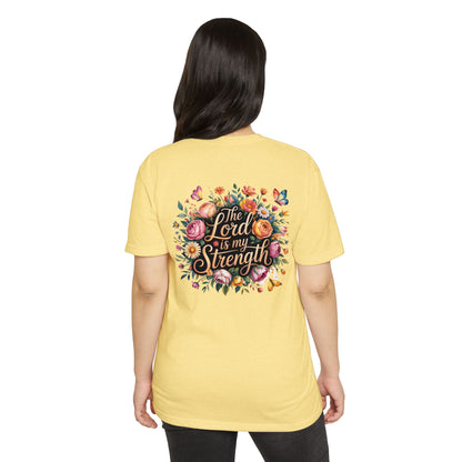 Christian T-Shirt — "The Lord Is My Strength" Floral Faith Tee