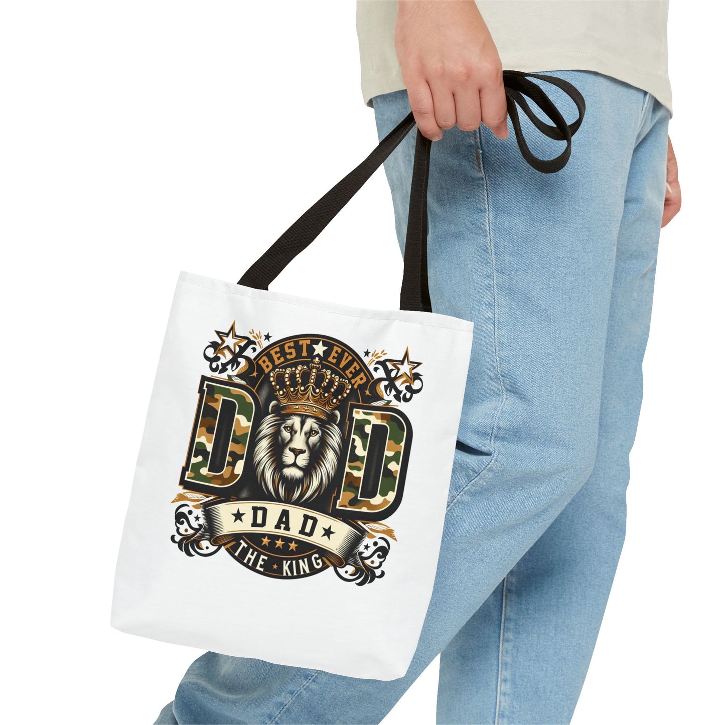 Best Ever Dad Tote Bag — 'Dad the King' Lion Crown Design, Father's Day Gift