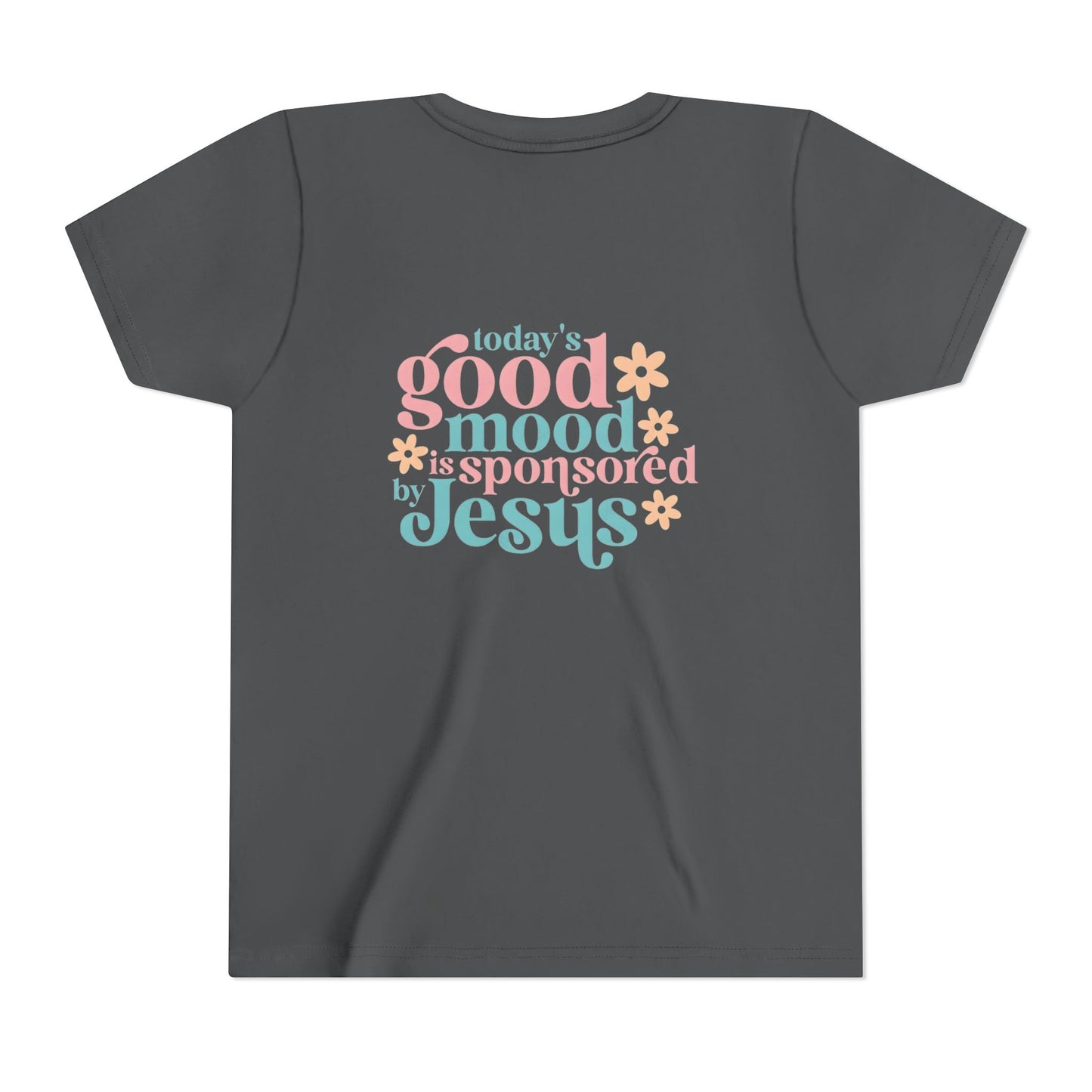 Youth Tee – "Today's Good Mood is Sponsored by Jesus" Retro Floral Christian Shirt