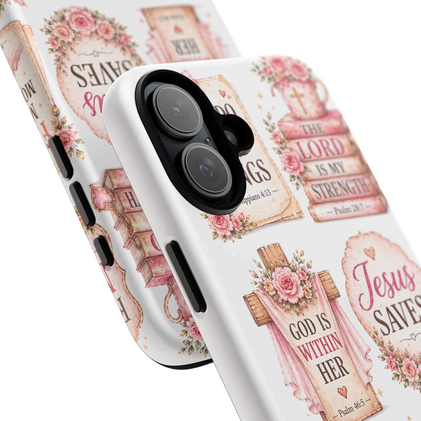 Christian Phone Case — Jesus Saves Floral Tough Case with 'God Is Within Her' & 'Trust God' Design