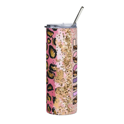 20oz Lucele Leopard Accent Stainless Steel Tumbler — Glitter Pastel Travel Cup
