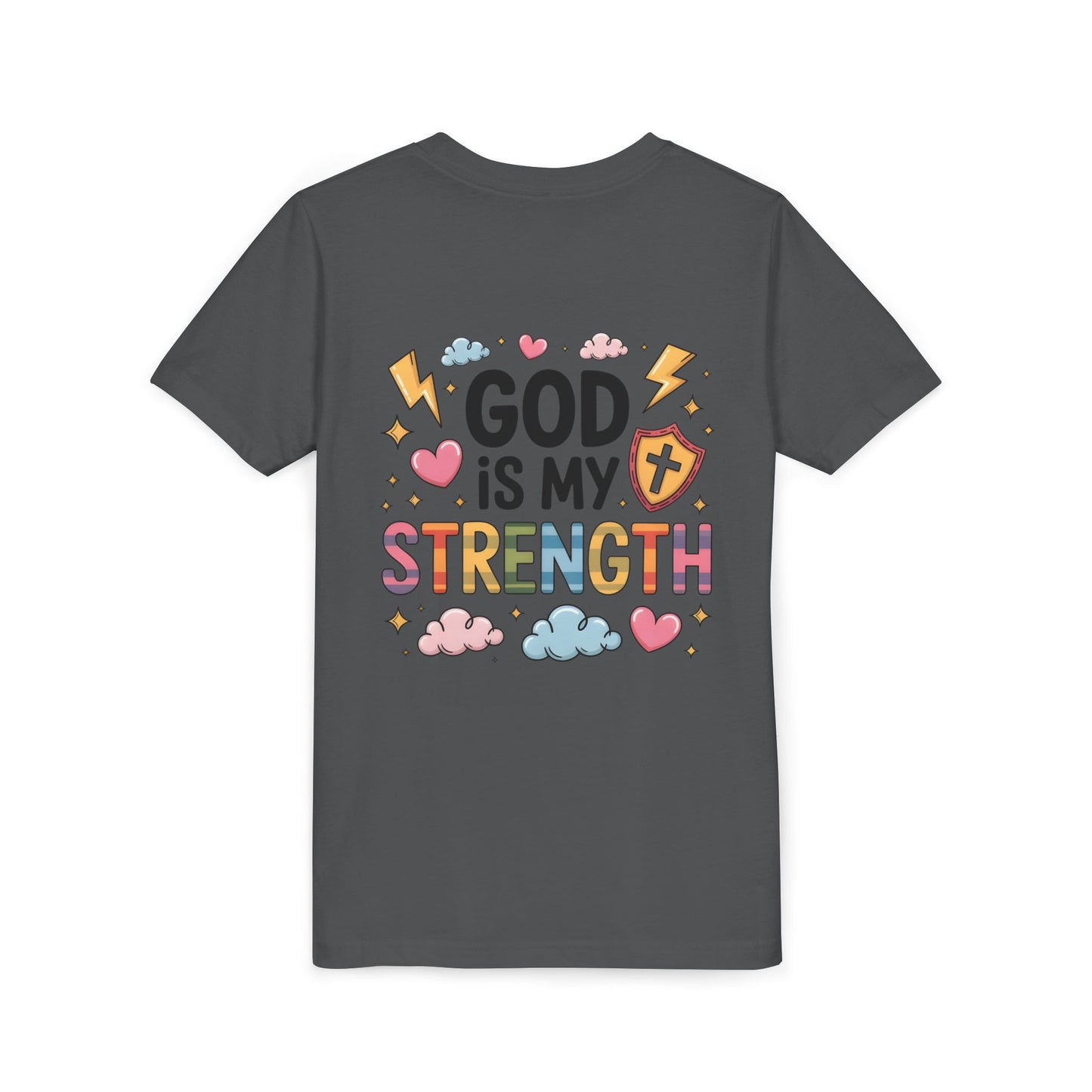 God Is My Strength Youth Tee — Cute Faith-Based Kids T-Shirt