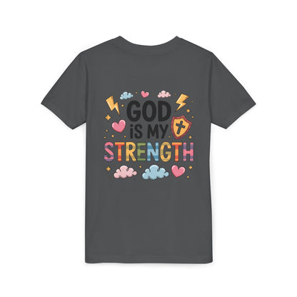God Is My Strength Youth Tee — Cute Faith-Based Kids T-Shirt