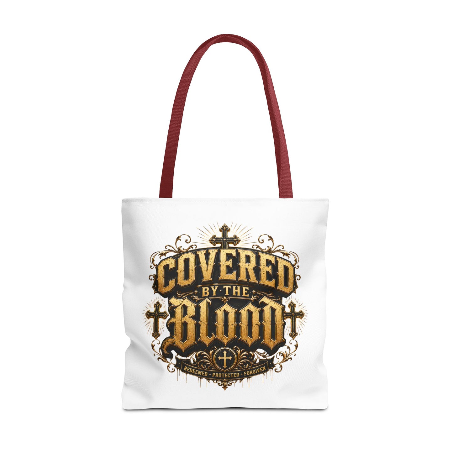Covered by the Blood Tote Bag — Christian Cross Faith Canvas Tote
