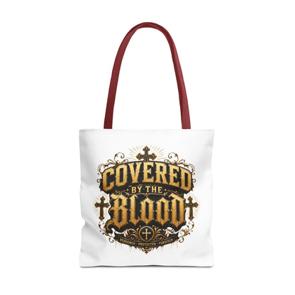 Covered by the Blood Tote Bag — Christian Cross Faith Canvas Tote