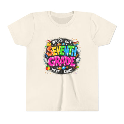 Seventh Grade Kids T-Shirt – “Watch Out Seventh Grade Here I Come” Back-to-School Tee