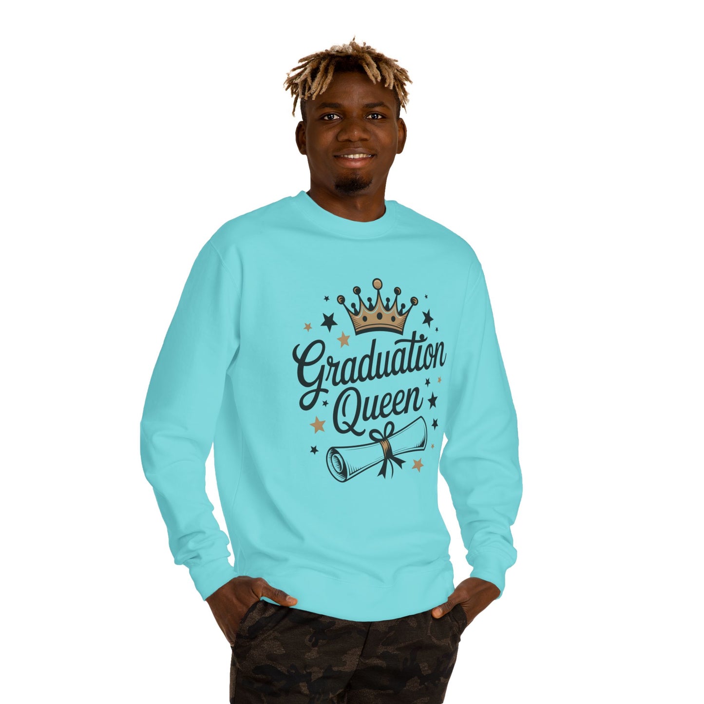 Graduation Queen Crewneck Sweatshirt — Crown & Diploma Celebration Pullover