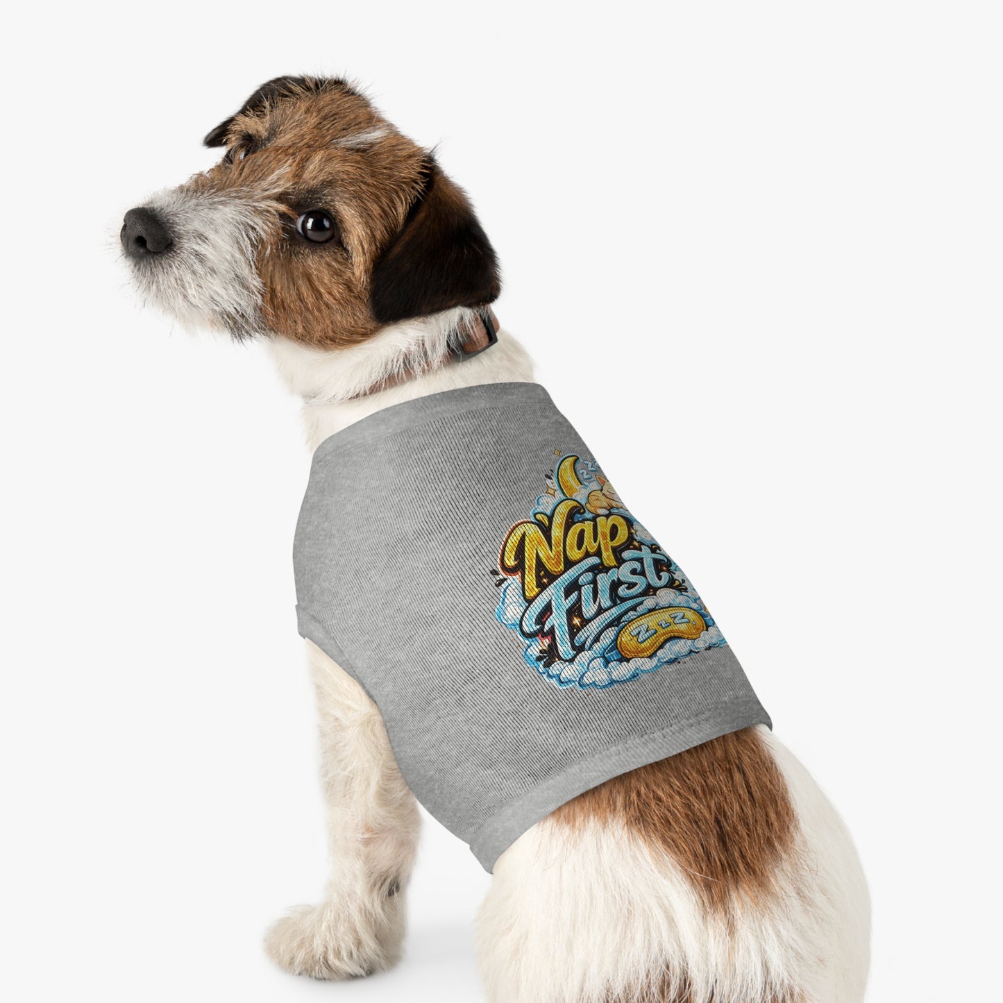 Nap First Pet Tank Top — Cute Sleeping Cat Graphic for Small Dogs & Cats