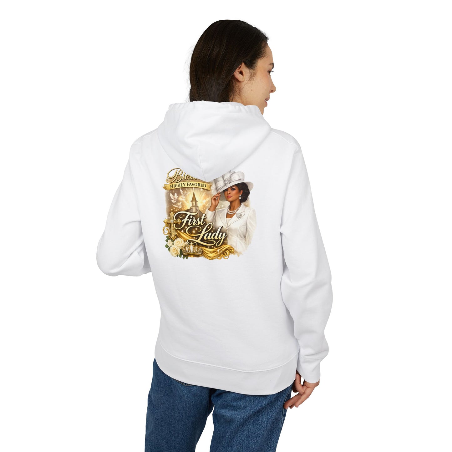 First Lady Portrait Hoodie — Elegant Gold Rose Graphic