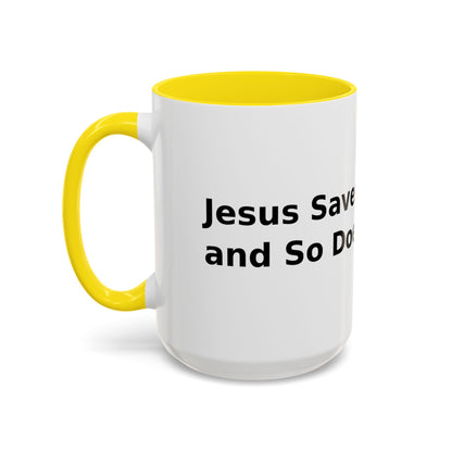 Accent Coffee Mug — “Faith + Medicine: Insulin Saves” Black-Accent Mug (11/15 oz)