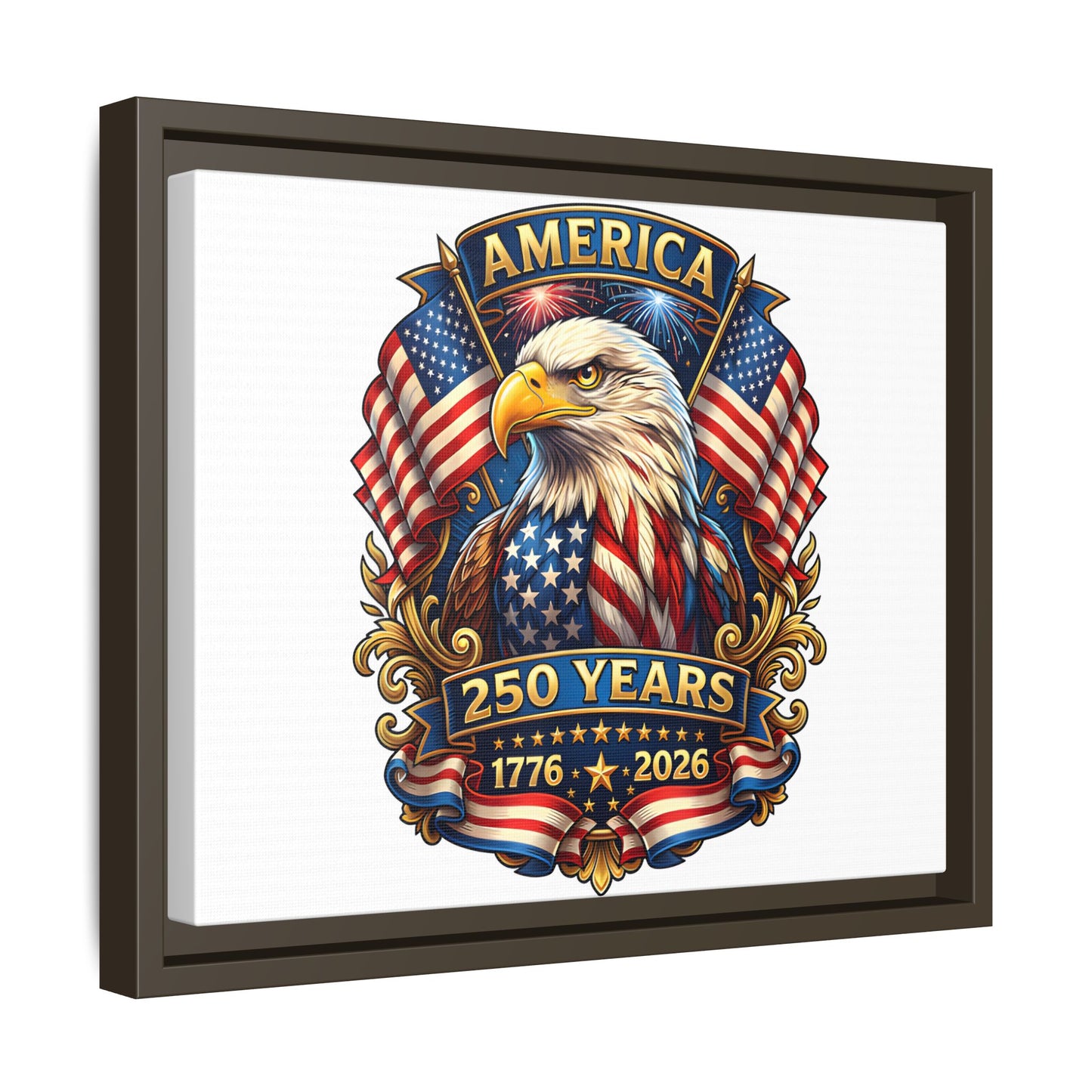 America 250th Anniversary Framed Canvas — Patriotic Bald Eagle Wall Art