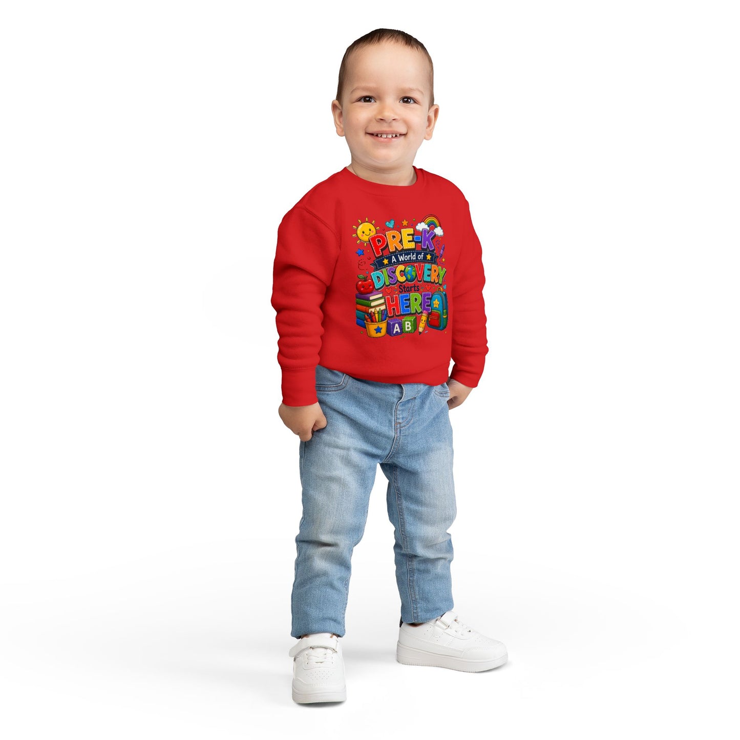 Pre-K Discovery Toddler Sweatshirt — "A World of Discovery Starts Here" Back-to-School