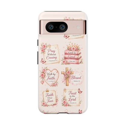 Christian Floral Phone Case — "Pray Without Ceasing" Faith Cross Design