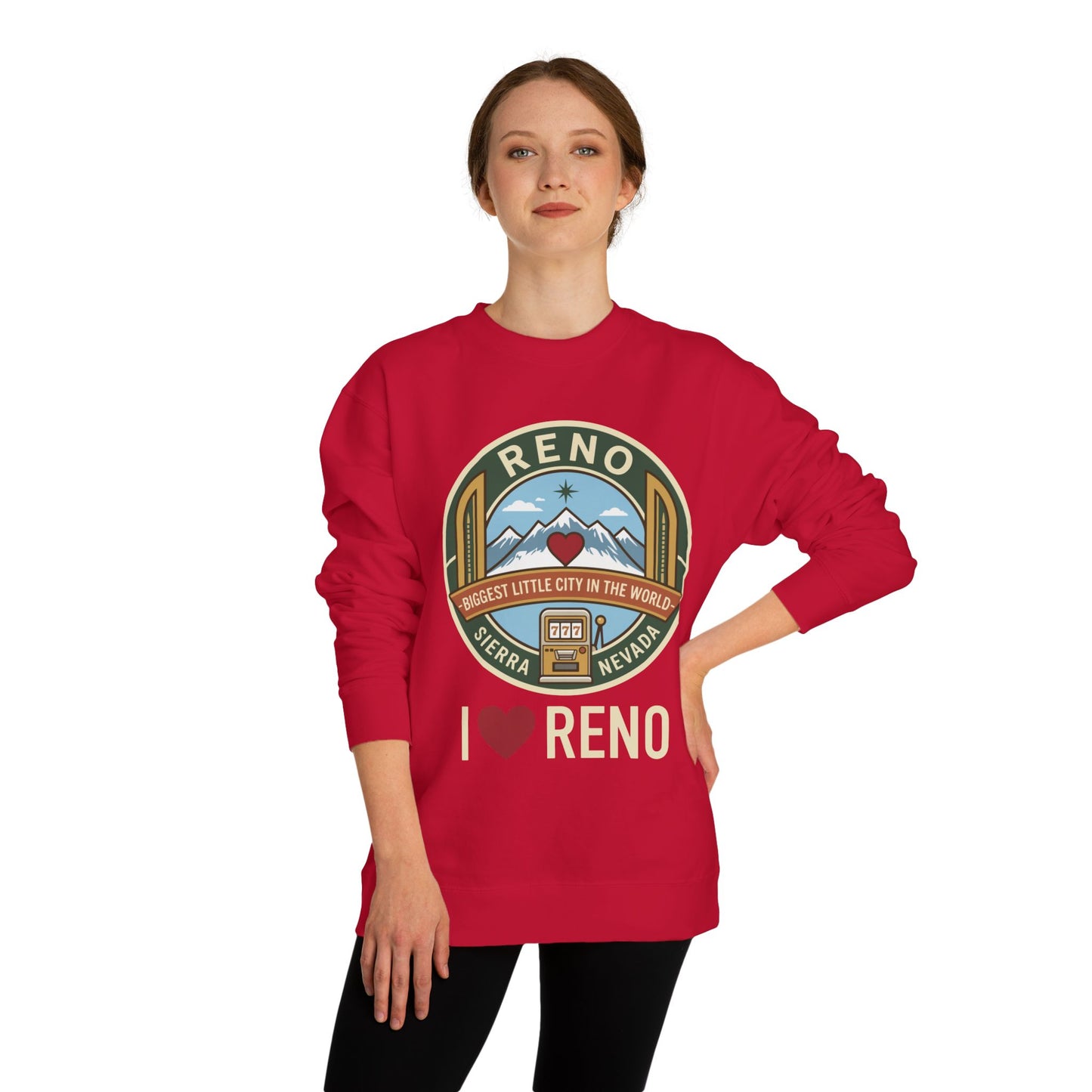 I  Reno Sweatshirt — Vintage Reno Nevada Mountain Badge Crewneck