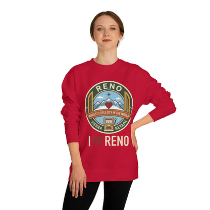 I  Reno Sweatshirt — Vintage Reno Nevada Mountain Badge Crewneck