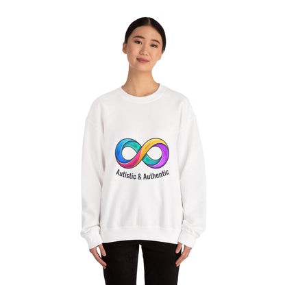 Autistic & Authentic Infinity Crewneck Sweatshirt, Neurodiversity Pride, Affirming