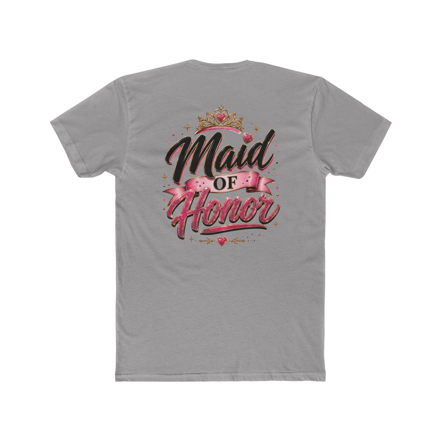 Maid of Honor T-Shirt — Bridal Party Tee with Crown & Pink Ribbon Design