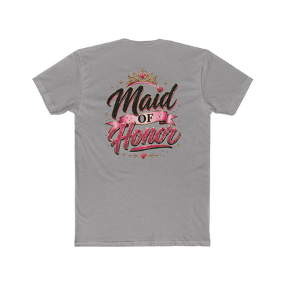 Maid of Honor T-Shirt — Bridal Party Tee with Crown & Pink Ribbon Design
