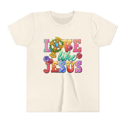 Youth Tee — "Love Like Jesus" Colorful Faith Graphic