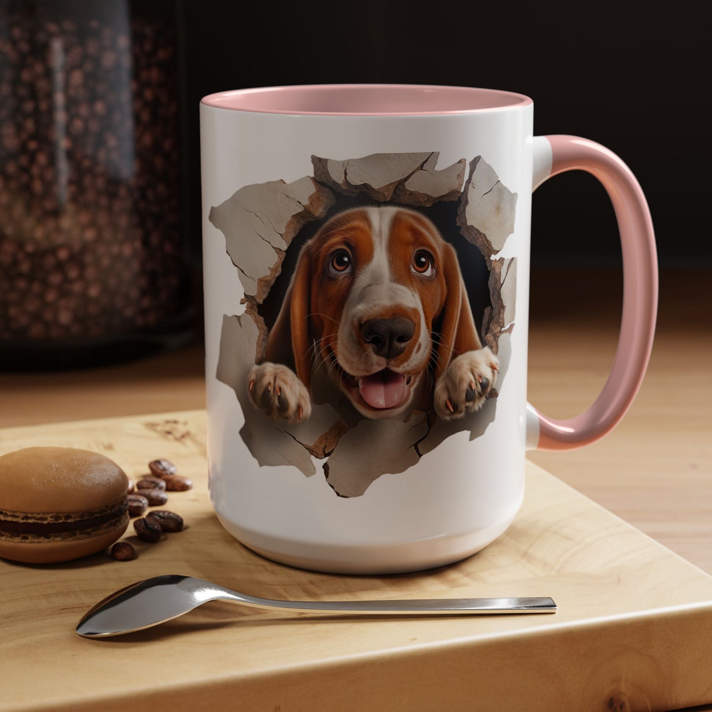 Basset Hound Peek-A-Boo Accent Coffee Mug — Cute Dog Face 11/15oz