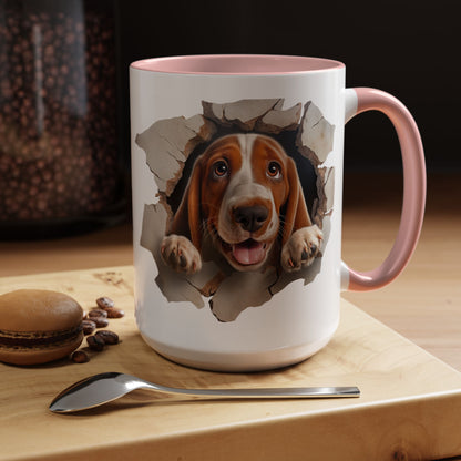 Basset Hound Peek-A-Boo Accent Coffee Mug — Cute Dog Face 11/15oz