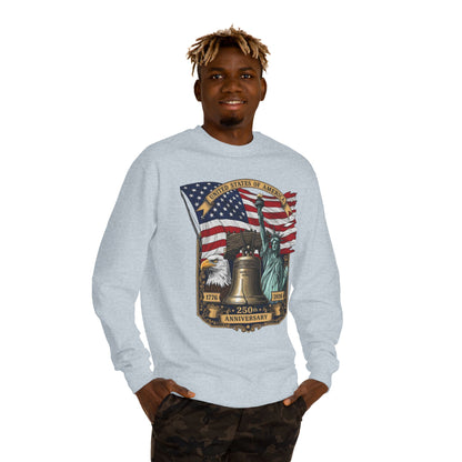 Liberty 250th Anniversary Sweatshirt — USA Flag, Statue of Liberty & Liberty Bell Design