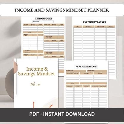 Income & Savings Mindset Planner Printable | Money Growth, Budget & Wealth Building Workbook