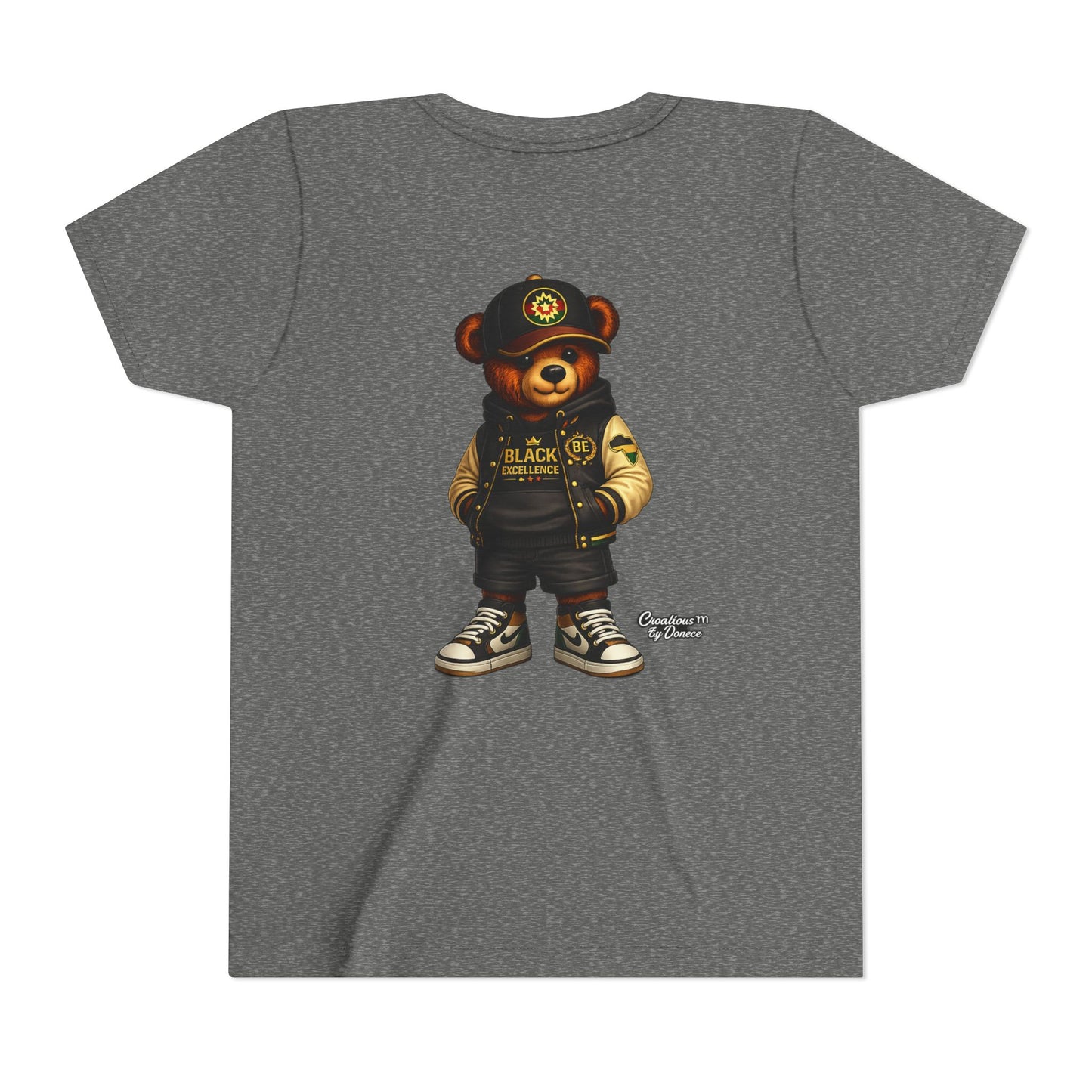 Youth Tee — Streetwear Teddy Bear Graphic (Black Varsity)