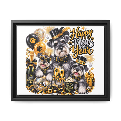 Happy New Year Schnauzer Holiday Canvas Print — Framed Matte Wall Art