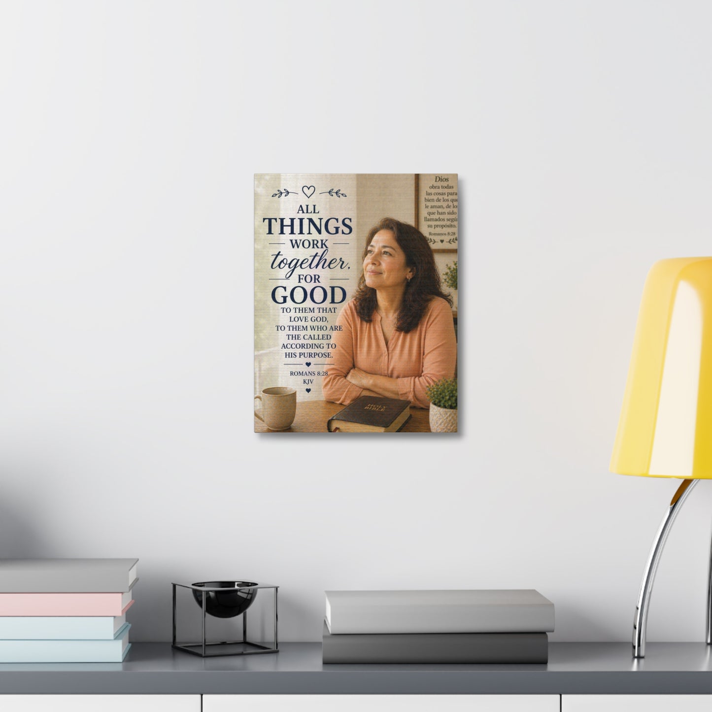 All Things Work Together For Good Stretched Canvas – Romans 8:28 Inspirational Christian Wall Art