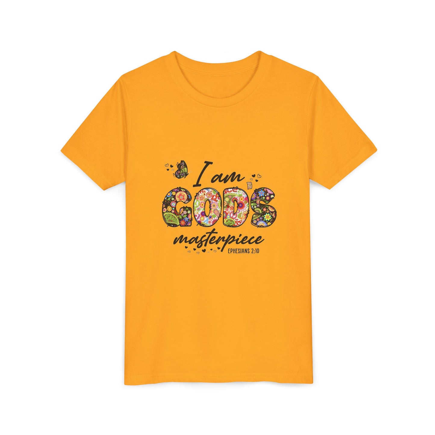 I Am God’s Masterpiece Youth Tee — Floral Christian Inspirational Shirt
