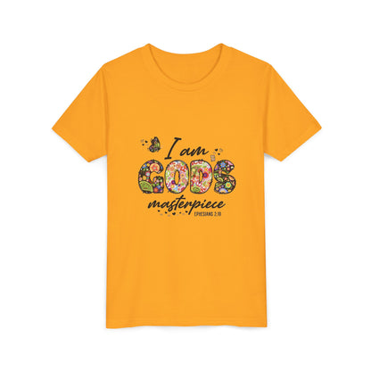 I Am God’s Masterpiece Youth Tee — Floral Christian Inspirational Shirt