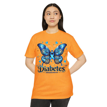 Diabetes Awareness Butterfly T-Shirt — Blue Ribbon Support Tee