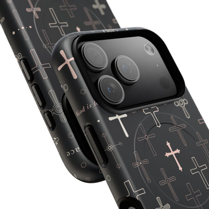 Magnetic Phone Case — Black Crosses "Grace" Protective Cover