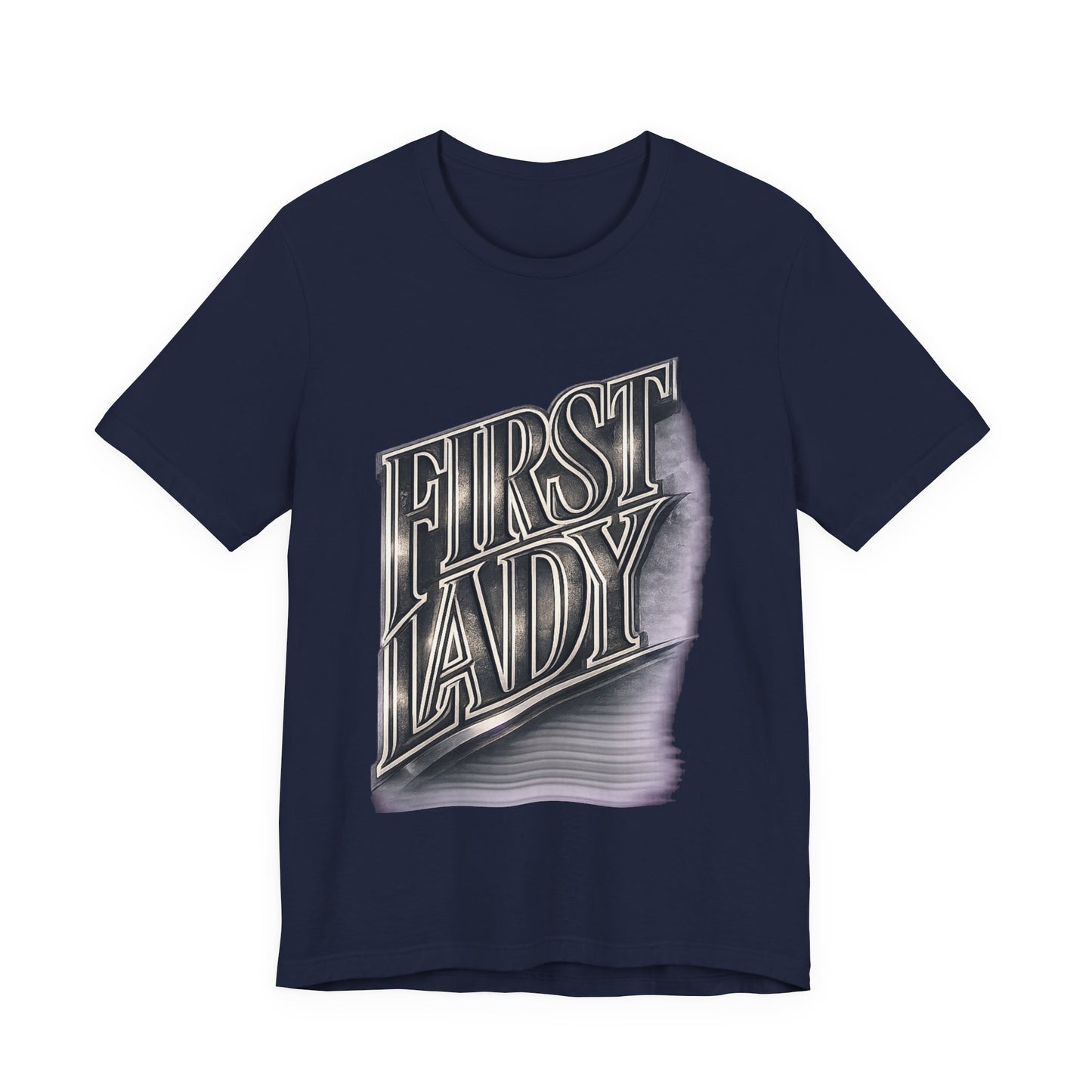 First Lady Graphic Tee — Retro Metallic Script Short Sleeve Shirt
