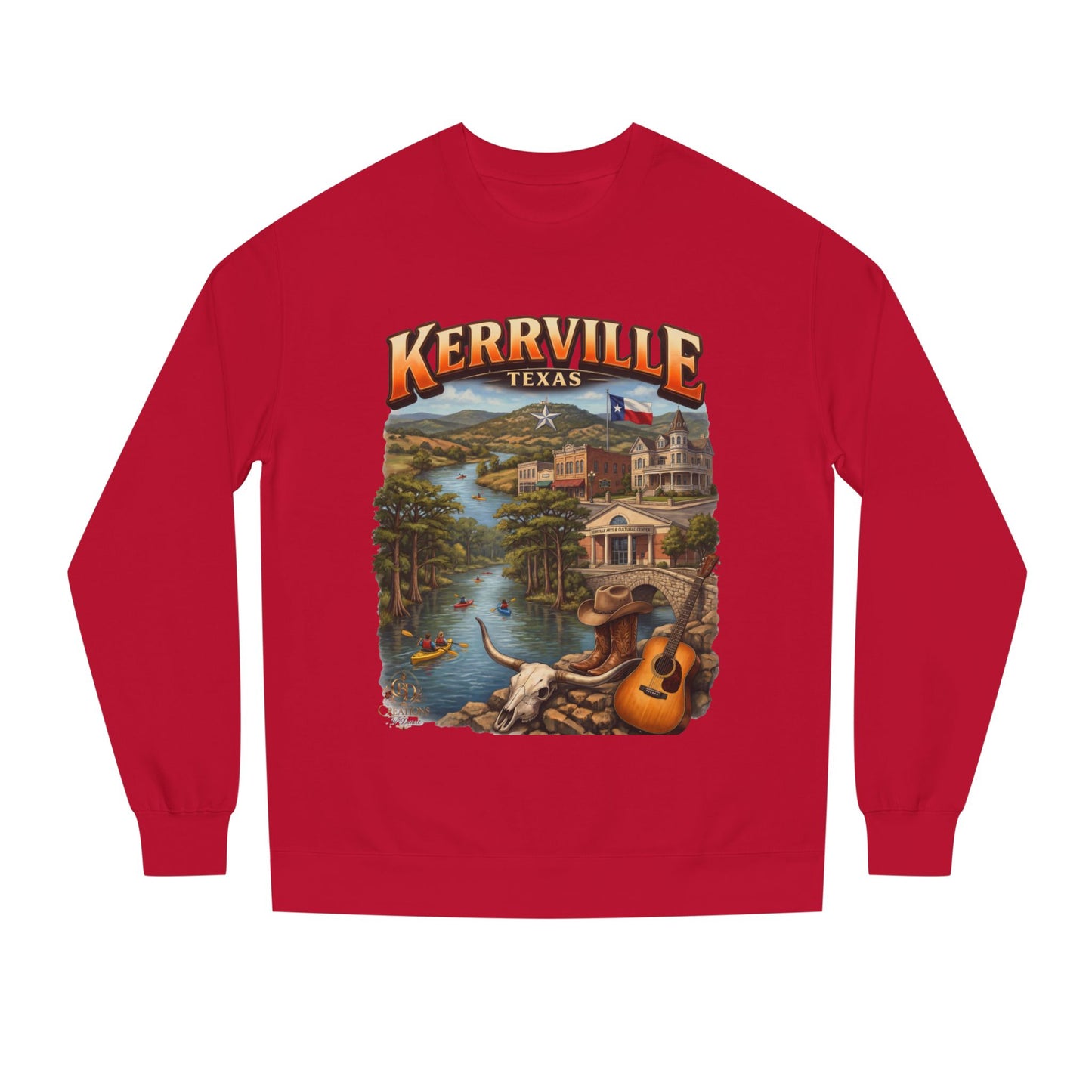 Kerrville Texas Scenic Crewneck Sweatshirt — Riverfront Guitar Vintage Design