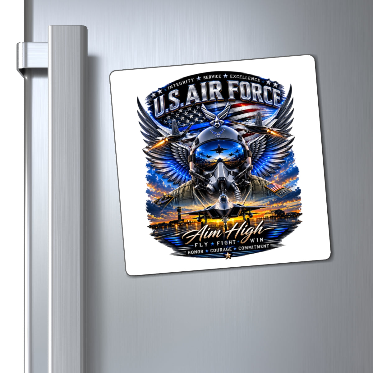 U.S. Air Force "Aim High" Magnet – Military Pilot Helmet & Wings Refrigerator Magnet