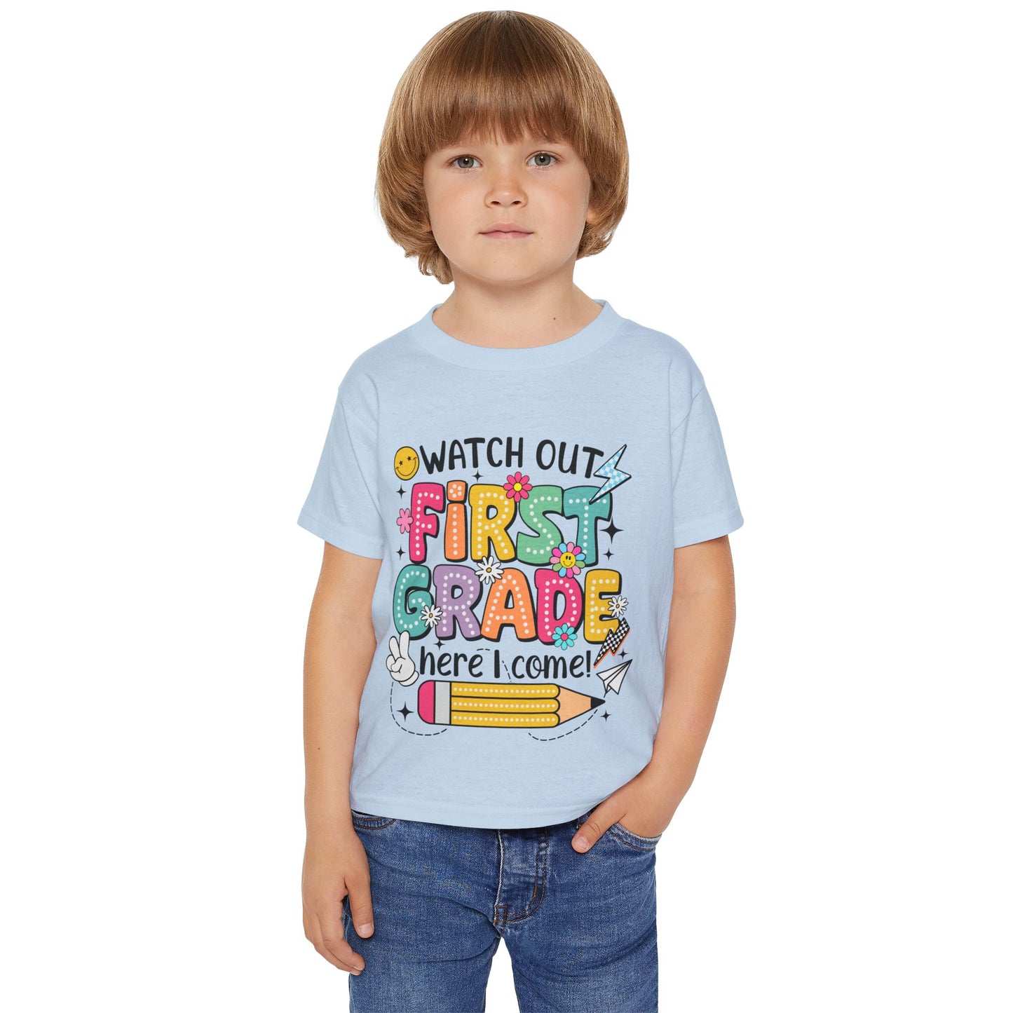 First Grade Toddler T‑Shirt – "Watch Out First Grade Here I Come!" Back‑To‑School Tee