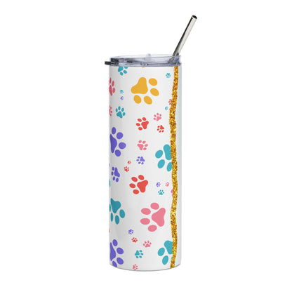 20oz Paw Print Stainless Steel Tumbler — Colorful Pet Paw Travel Cup